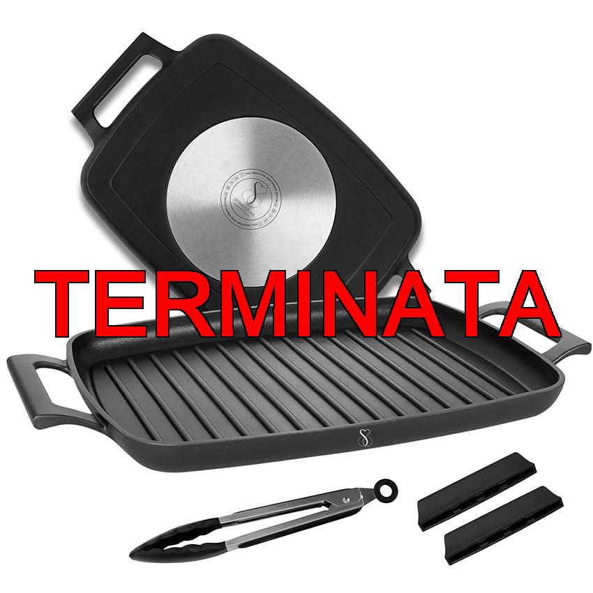 Stone&Stone Bistecchiera Induzione 47 cm Rettangolare, Piastra Grill Induzione BBQ Antiaderente con Rivestimento Ceramico Tedesco, Fondo Acciaio Pieno, con Pinza, Gas e Forno, Senza PFAS PFOA PTFE