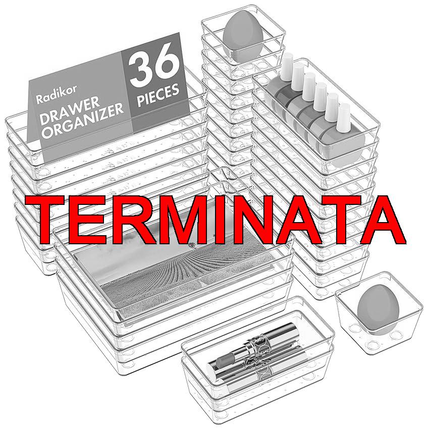 Radikor Organizer Cassetti 36 Pezzi, Organizer Trucchi Cassetti in Plastica Trasparente, Organizer Cassetti Bagno Impilabili di 4 Dimensioni, Contenitori Cassetti per Bagno, Cucina, Trucchi, Scrivania