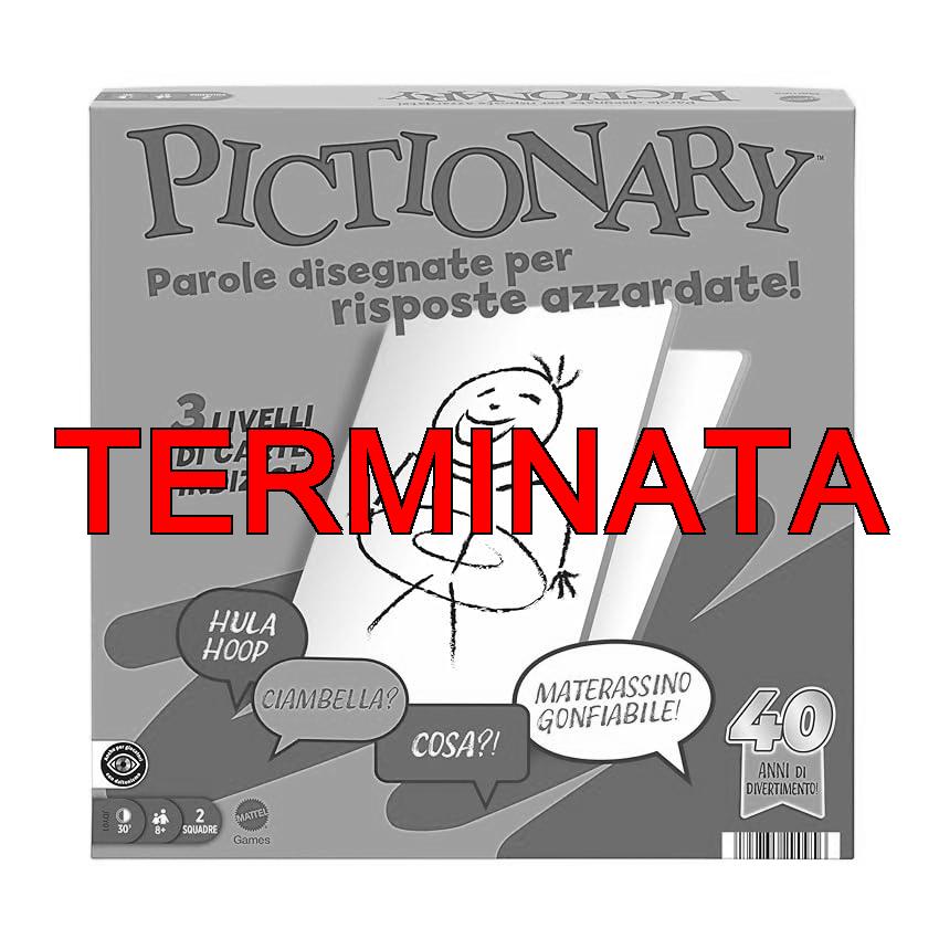 Mattel Games – Pictionary, l’iconico gioco da tavolo per tutta la famiglia, 2 squadre con indizi in italiano, pennarelli cancellabili, lavagnette e clessidra, giocattolo per bambini, 8+ anni, JDY01