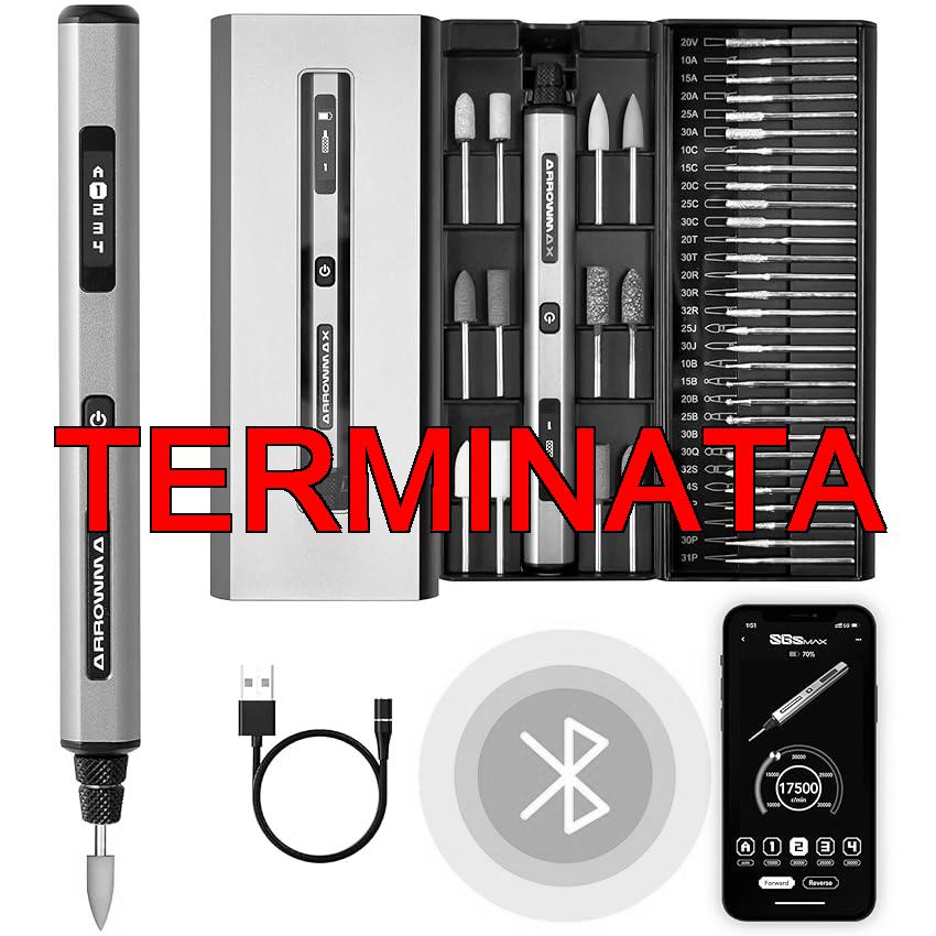 Penna per incisione elettrica mini intelligente di ARROWMAX, motore HollowCup, 42 bit con custodia in alluminio, OLED, carica magnetica, mini utensile rotante, legno, vetro e plastica (SGS MAX)