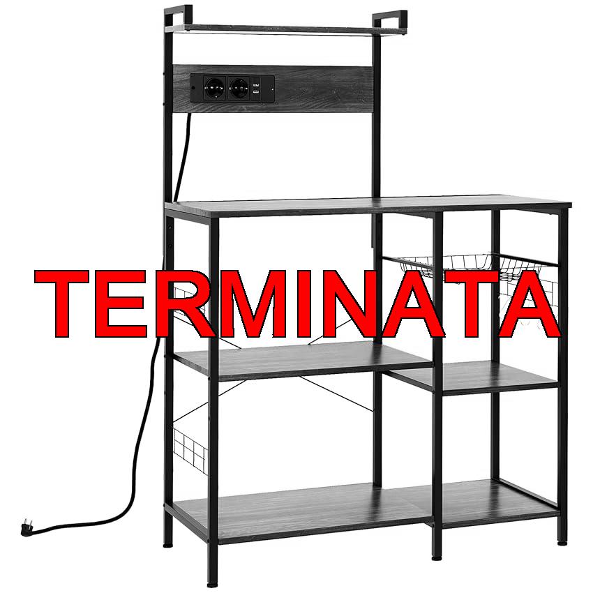 HOMCOM Scaffale da Cucina con Multipresa, Mobile Cucina per Microonde con Ripiani e Cestino a Rete Stile Industriale, 90x42x130cm, Marrone