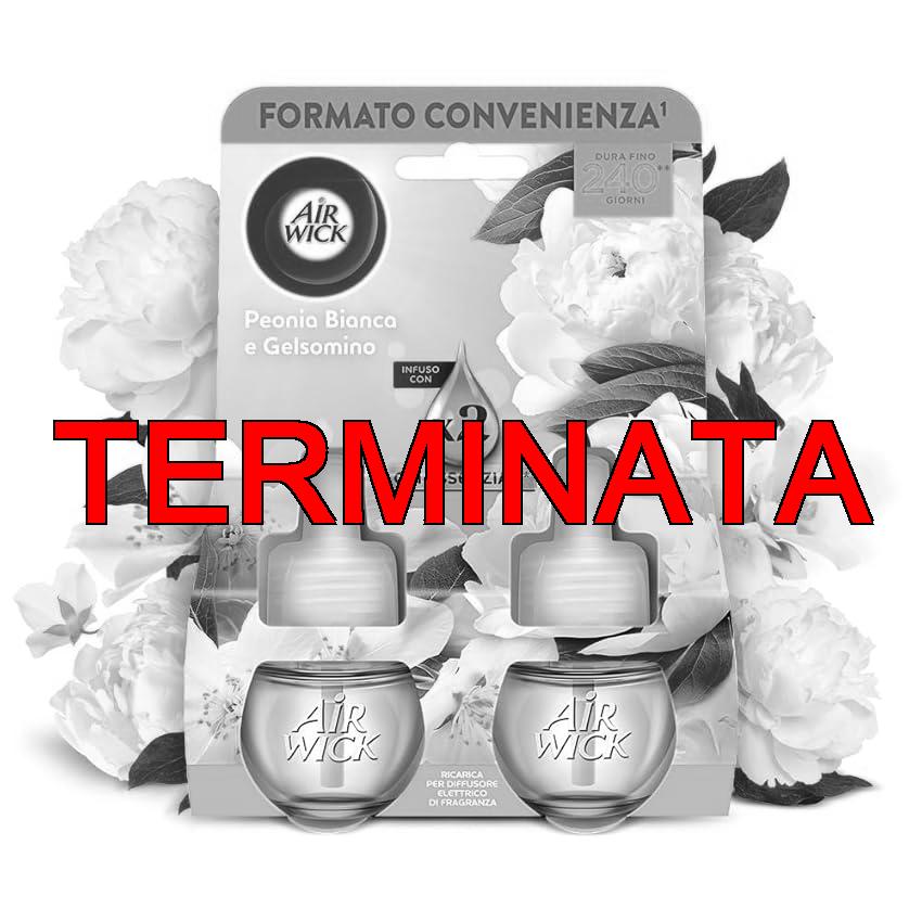 Air Wick Diffusore Elettrico di Oli Essenziali, 2 Ricariche per Diffusore alla Fragranza Peonia Bianca e Gelsomino, Profumatore per Ambienti con Oli Essenziali