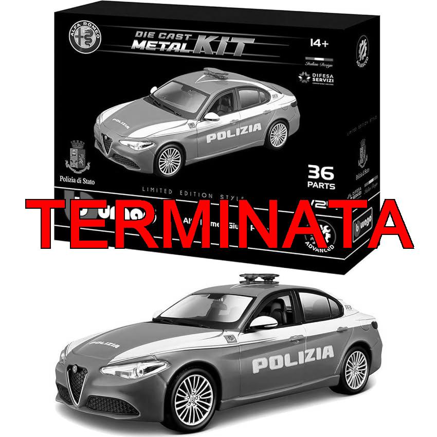 BBURAGO Model Kit Giulia Polizia – Modellino Realistico Auto in Scala 1:24, Licenza Ufficiale Polizia e Alfa Romeo, Età Consigliata 14+ Anni