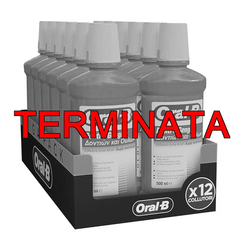 Oral-B Collutorio Denti e Gengive, Rimuove Fino al 97% dei Batteri, Protezione Contro la Placca Betterica per 24 Ore, Senza Alcol. Confezione da 12x500ml Collutori
