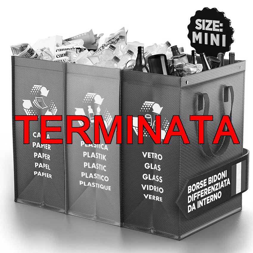 PTMS® Borse Raccolta Differenziata – 3 Bidoni Differenziata da Interno ed Esterno per Carta, Plastica e Vetro – Set Bidoni per Raccolta Differenziata Interno in Colore di Riciclaggio