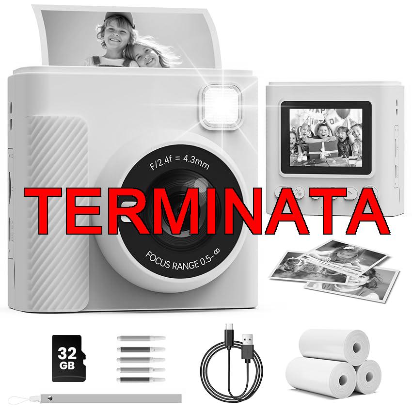 TIATUA Macchina Fotografica Istantanea, 2.4 Pollici 1080P Fotocamera Digitale per Bambini con 32GB Scheda & Papier Photo, Regalo di Natale 3-12 Anni