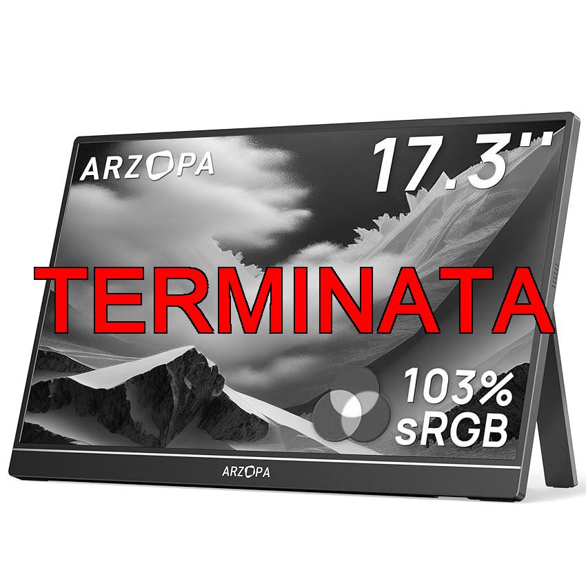 ARZOPA Monitor Portatile 17,3 Pollici con Schermo 1920×1080 FHD IPS 300 cd, m² 103% sRGB, HDMI, Type-C, USB-C, Doppio Altoparlante per Laptop, PC, Mac, PS5, Xbox – A1M