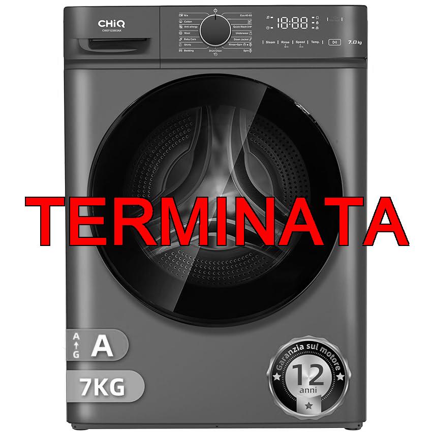 CHiQ CW07123863AX Lavatrice incasso – 7KG, Classe A, Motore BLDC 1200 RPM, Vapore e Lavaggio rapido, 15 Programmi, Design compatto (60×46,5x84cm) – Grigio moderno