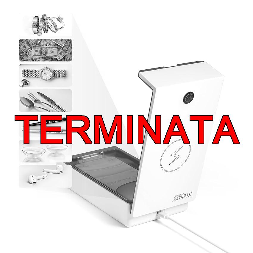 Technaxx scatola per la disinfezione a raggi UV per telefoni cellulari e oggetti TX-148 – Elimina batteri e virus fino 99,9%, comparto per oli aromatici, ricarica 5W per tutti i telefoni cellulari