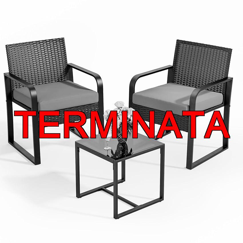 Bealife Salottino da Esterno in Rattan, Set Giardino 3 Pezzi con 2 Poltrone Imbottite + Tavolino con Piano in Vetro, Mobili per Balcone e Terrazza (grigio)