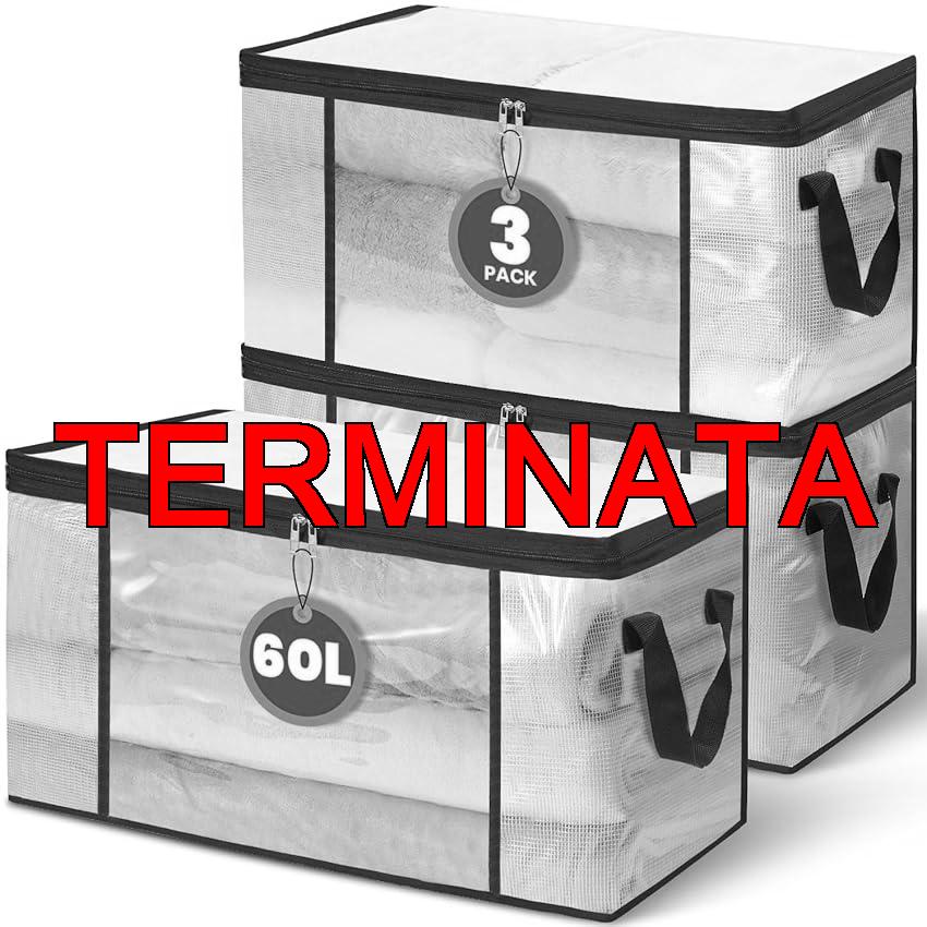 NEWSONA 3 Pezzi Scatole per Vestiti Trasparenti 60L – Contenitori Pieghevoli con Cerniera e Manici – Organizer Salvaspazio per Armadio o Sotto Letto