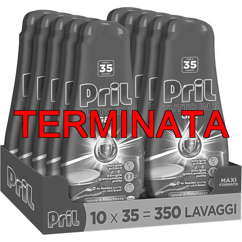 Pril Gel All in One Igiene, Detersivo Lavastoviglie Liquido con Bicarbonato, Multi-Azione Sporco Difficile, confezione risparmio 10 flaconi da 35 Lavaggi (350 lavaggi)