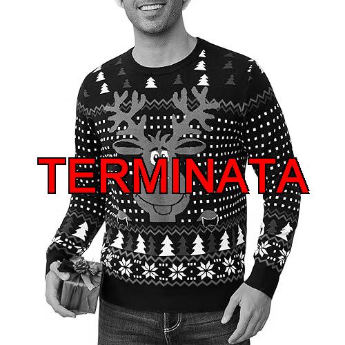 Leversic Maglione Natalizio Uomo Maglioni Natali Ugly Sweater Invernale Pullover in Maglieria Manica Lunga Felpa Natalizia 58-Nero L
