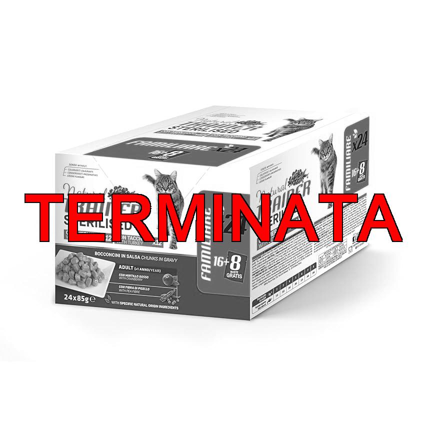 Natural Trainer Cibo Umido per Gatti Adulti Sterilizzati, Multipack Tacchino e Merluzzo, 24 x 85 g