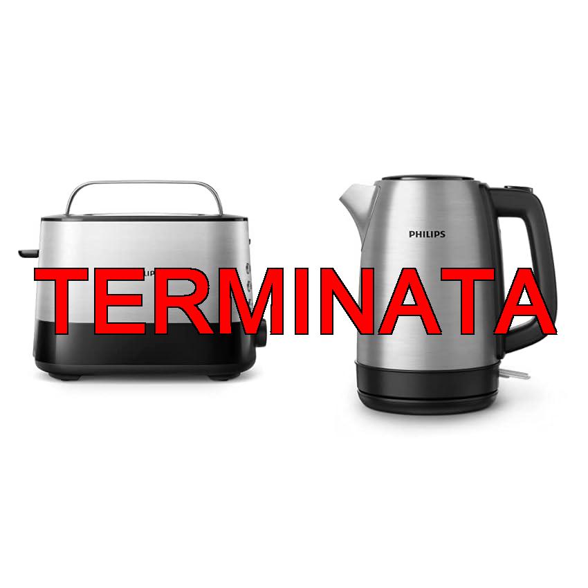 Philips Tostapane – 2 Fette, 7 impostazioni, Scongelamento e Scalda Brioche Integrato, Leva di Sollevamento + Philips Bollitore Elettrico – 1,7 L, Coperchio a Molla, Spia Luminosa, in Acciaio Inox