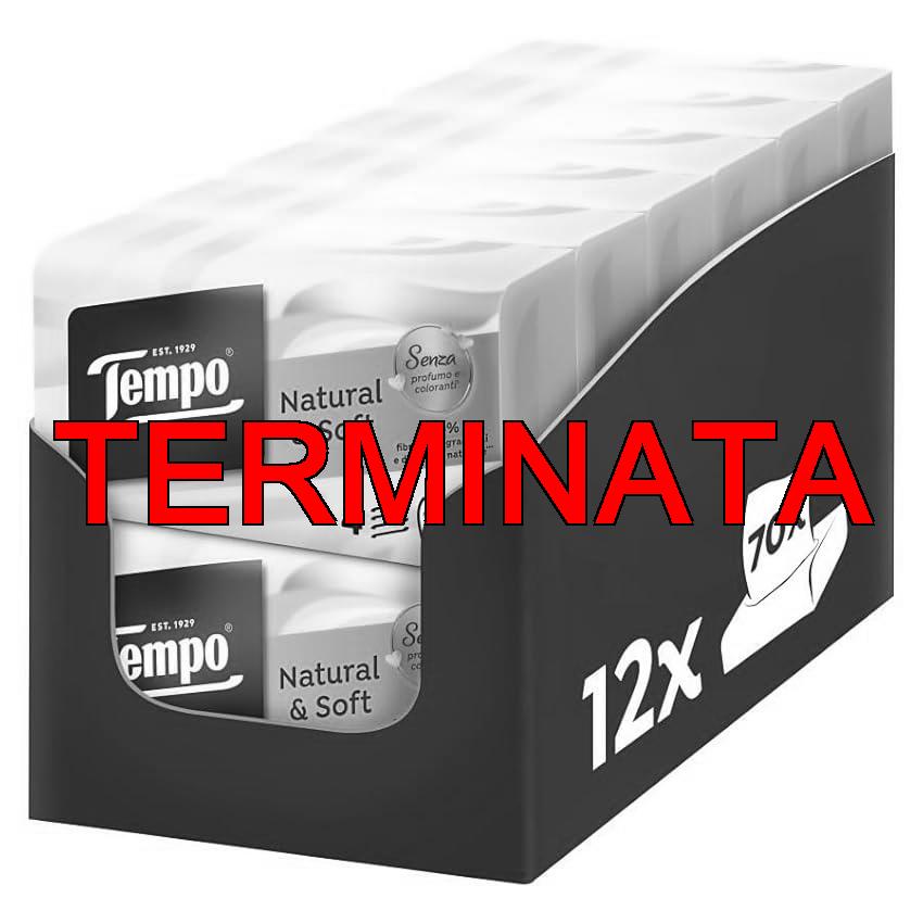 Tempo Pacchetti Di Carta Natural & Soft, 4 Veli, Resistenti In Lavatrice, Fazzoletti Naturali E Morbidi, Senza Profumo, Coloranti E Allergeni, 12 Confezioni da 70 Fazzoletti Monouso