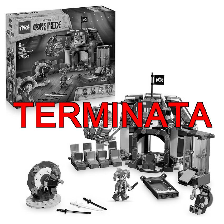 LEGO ONE PIECE La Tenda del Circo di Bagy il Clown – Giocattolo Interattivo con 4 Minifigure tra cui Luffy, Nami e Zoro, e 2 Poster Ricercato – Regalo per Bambini, Bambine e Fan da 8 Anni – 75637