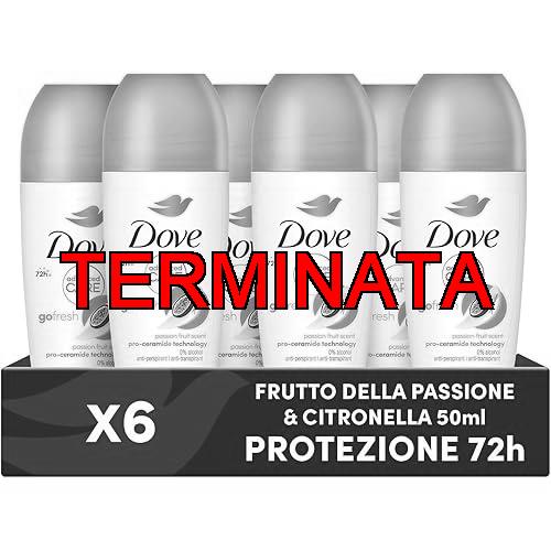 Dove, Deodorante Roll On Advanced Care Passion Fruit, Deodorante Antitraspirante, Formula Delicata Con Tripla Azione Idratante, Protezione Fino a 48 Ore, Deodorante Uomo e Donna, 6 Pezzi da 50 ml