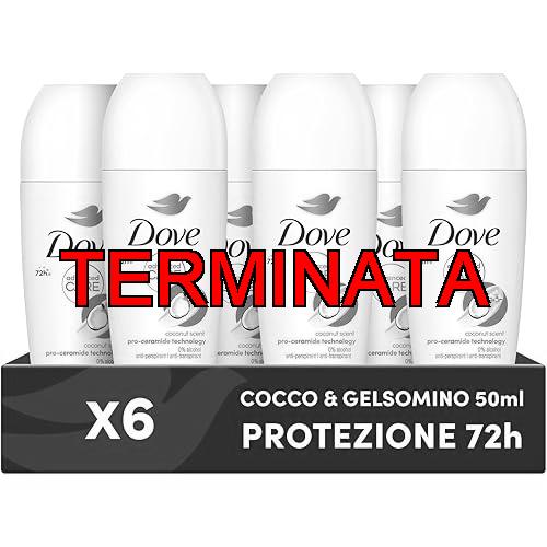 Dove, Deodorante Roll On Advanced Care Cocco, Deodorante Antitraspirante, Formula Delicata Con Tripla Azione Idratante, Protezione Fino a 48 Ore, Deodorante Uomo e Donna, 6 Pezzi da 50 ml