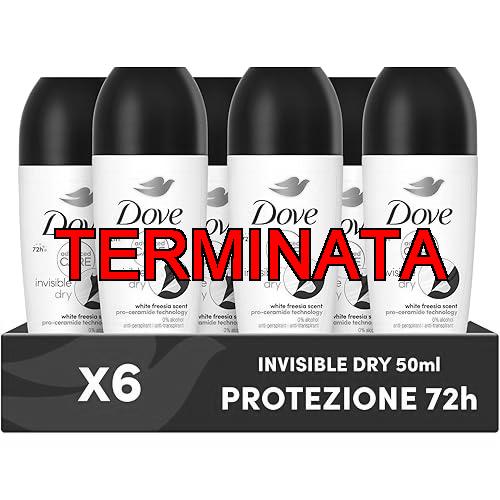 Dove, Deodorante Roll On Advanced Care Invisible Dry, Deodorante Antitraspirante, Formula Anti Macchia Con Tripla Azione Idratante, Protezione Fino a 48 Ore, Deodorante Uomo e Donna, 6 Pezzi da 50 ml