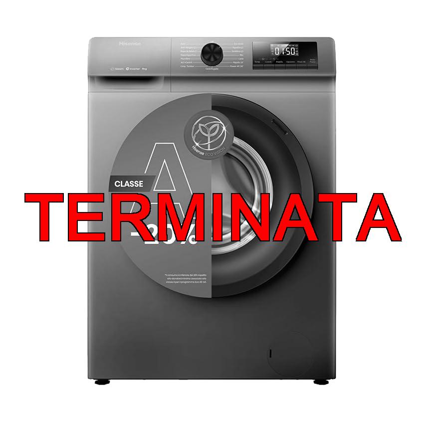 Hisense WF1Q8041BT – Lavatrice 8 kg, Classe A‑20%, Steam Wash, Motore Inverter, Programma Rapido 15’, Drum Clean, Partenza Ritardata, Display LED, Hygiene Guard, Titanium Metallic, Alta Sostenibilità
