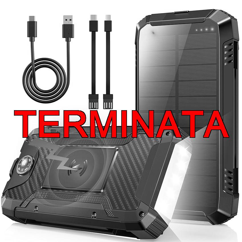 Power Bank 49800mAh, Solare Powerbank Ricarica Rapida 30W, Caricatore Portatile Wireless con 2 Cavi Integrati, 4 Porte, 4 Uscite, 12 LED Torcia, Batteria Portatile per Campeggio e Outdoor (Nero)