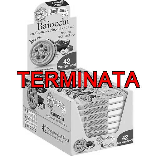 Mulino Bianco Biscotti Baiocchi con Crema alla Nocciola e Cacao, Snack Ideale per Colazione e Snack Dolce per la Merenda, Confezione da 42 Pacchetti