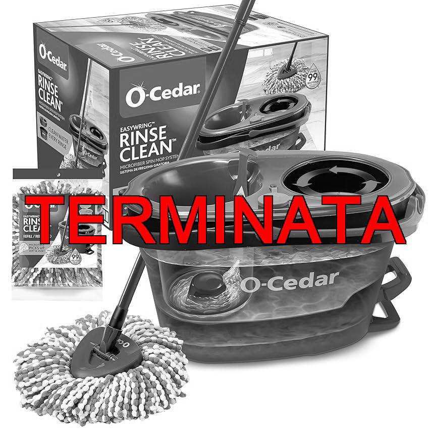 O-Cedar RinseClean Spin Bucket System + 1 Extra Mop Head, pulire con acqua pulita, rimuove il 99% dei batteri