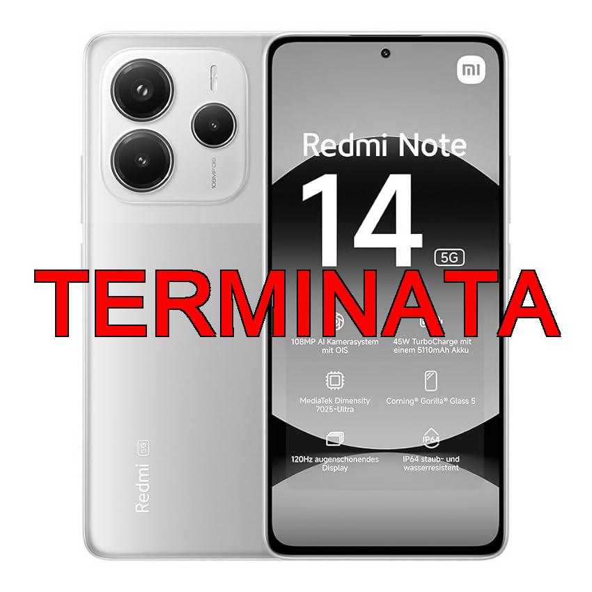 Smartphone Xiaomi Redmi Note 14 5G, 8+256GB, Sistema fotografico AI da 108MP, batteria da 5110mAh, display con tecnologia Eye-Care da 120Hz, funzionalità AI (caricabatterie non incluso), Verde