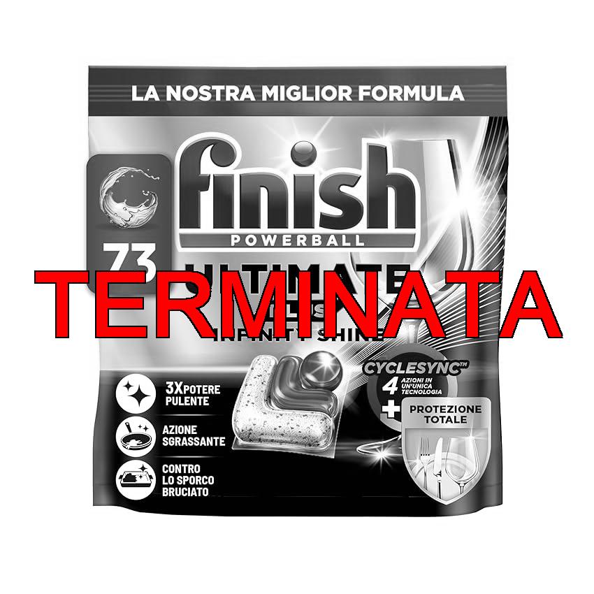 Finish Ultimate PLUS Infinity Shine Pastiglie Lavastoviglie, 73 Capsule Lavastoviglie, Pastiglie per Lavastoviglie con Scudo Protettivo contro lo Sporco e i Residui Incrostati
