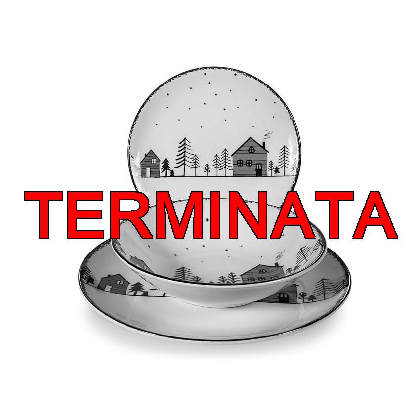 H&H Servizio Tavola 18 Pezzi Warm Wishes in Stoneware Decorato – Stile Invernale e Natalizio – Piatti Beige e Mocha con Casette e Alberi – Lavabile in Lavastoviglie, Microonde – Ø 26, 20,5, 20 cm