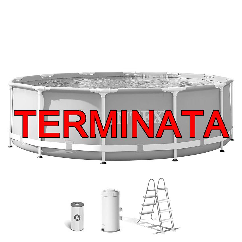 Intex 26716NP – Piscina Fuori Terra Prisma Frame Rotonda, Pompa Filtro 2006 L, h, Scaletta, 8592 L, Acciaio e PVC, Grigio, 366×99 cm