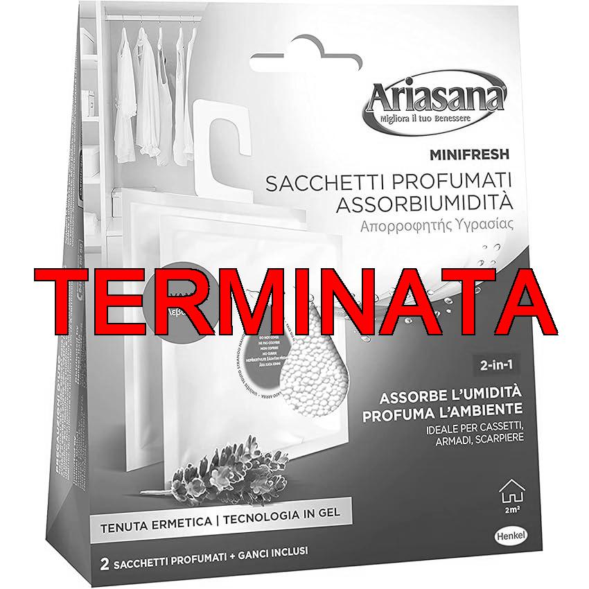 Ariasana Minifresh Relax alla Lavanda Sacchetti profumati 2in1, Sacchetti con doppia azione assorbiumidità e antiodore, Deodorante cassetti e armadi, 2 sacchetti da 50g