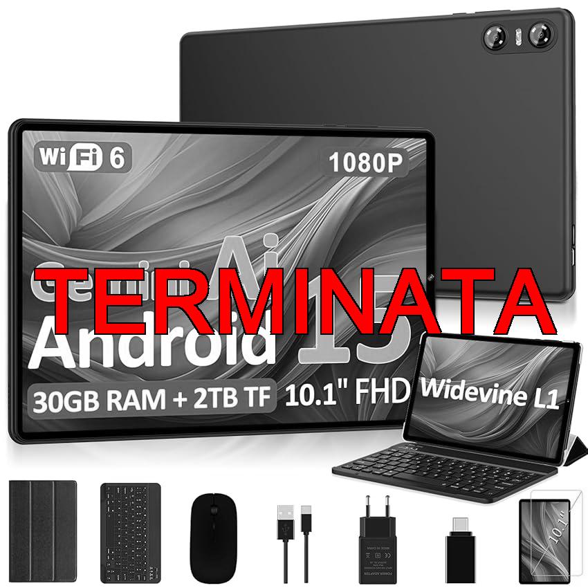 Biegedy 2026 Tablet 10 Pollici Android 15, 30GB RAM + 2TB TF, Gemini AI, Octa-Core, 5G WiFi 6, Widevine L1, GMS, GPS, BT 5.0, 6000mAh, 5MP+8MP, Tablet in Offerta con Tastiera, Mouse – Nero