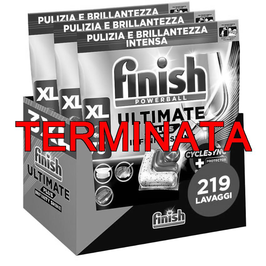 Finish Ultimate PLUS Infinity Shine Pastiglie Lavastoviglie, 73 Capsule Lavastoviglie, Detergenti per Lavastoviglie contro lo Sporco e i Residui Incrostati (Confezione da 3)