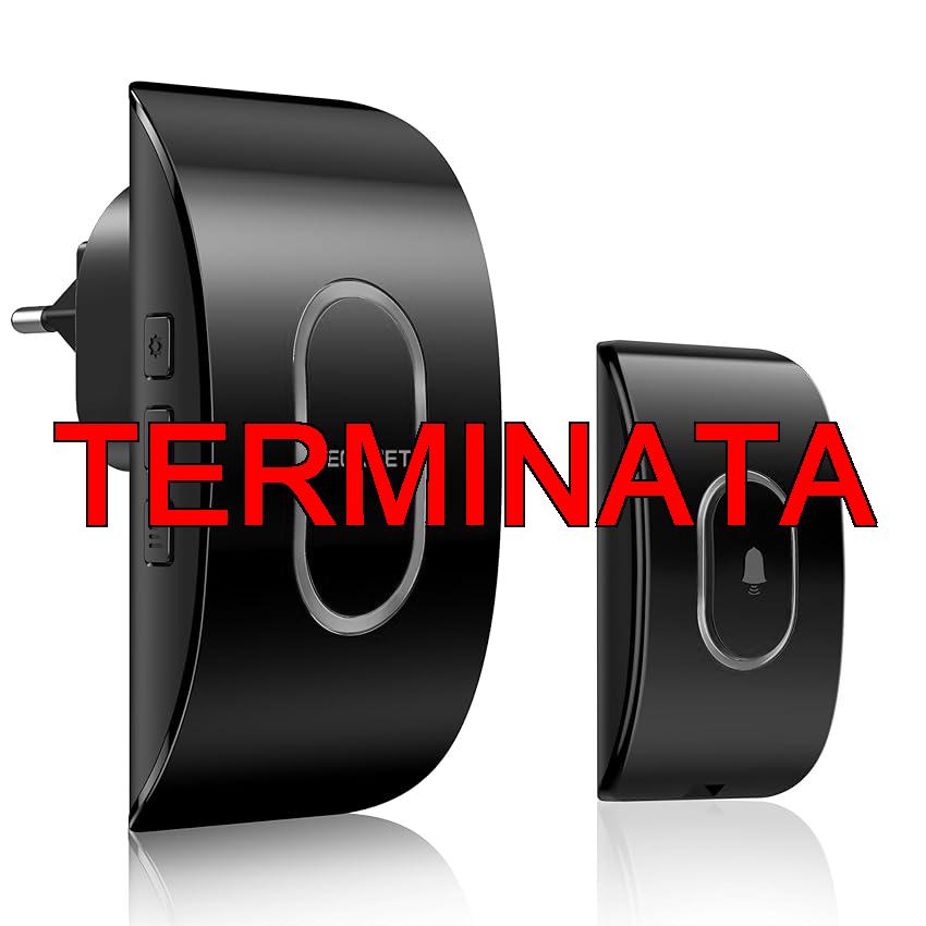 TECKNET Campanello Senza Fili, Portata 400m 60 Melodie e 5 Livelli di Volume Indicatori LED de Esterno IP65 Impermeabile Campanelli Wireless (Nero, 1 Trasmettitore + 1 Ricevitori)