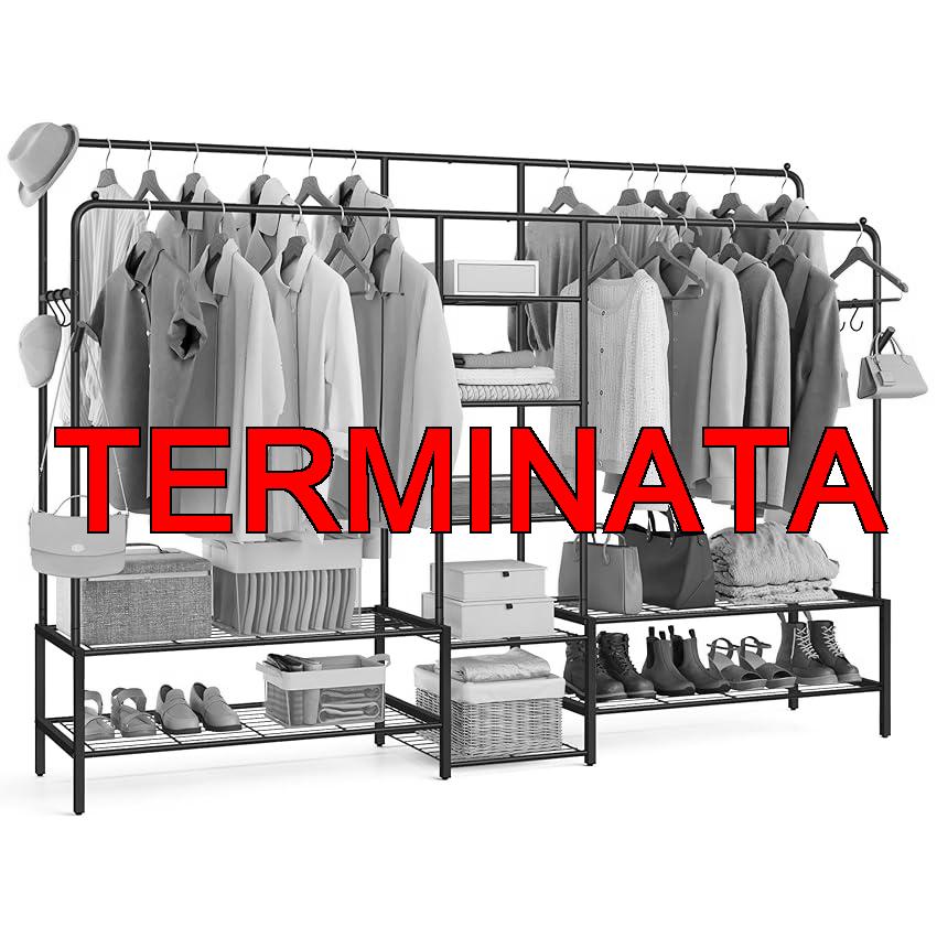 SONGMICS Stand Appendiabiti, Guardaroba Aperto, 9 Ripiani Portaoggetti, Struttura in Metallo, Barre Appendiabiti, Camera da Letto, Soggiorno, Ingresso, Nero HSR183B01