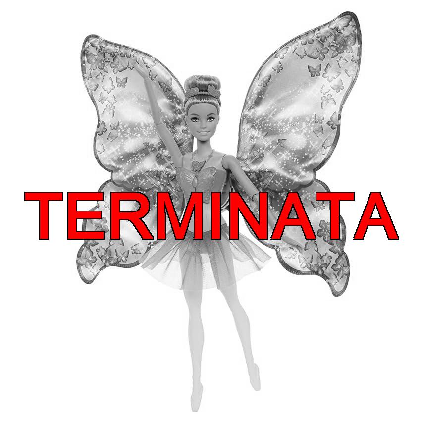 Barbie – Ali Scintillanti, bambola dai capelli viola, trasformazione 2 in 1 da ballerina a farfalla con ali apribili, cerchietto e tutù rimovibile inclusi, giocattolo per bambini, 3+ anni, HXJ10