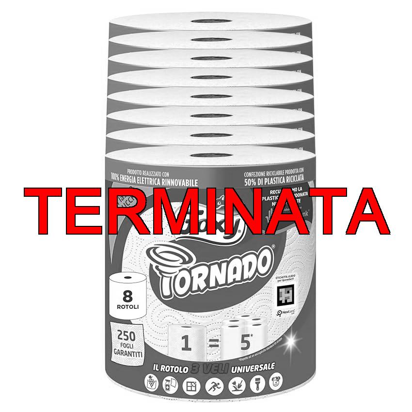 Foxy Tornado| Asciugatutto universale 8 pz, 250 strappi per rotolo a 3 veli | Carta 100% certificata FSC® | Confezione 100% riciclabile