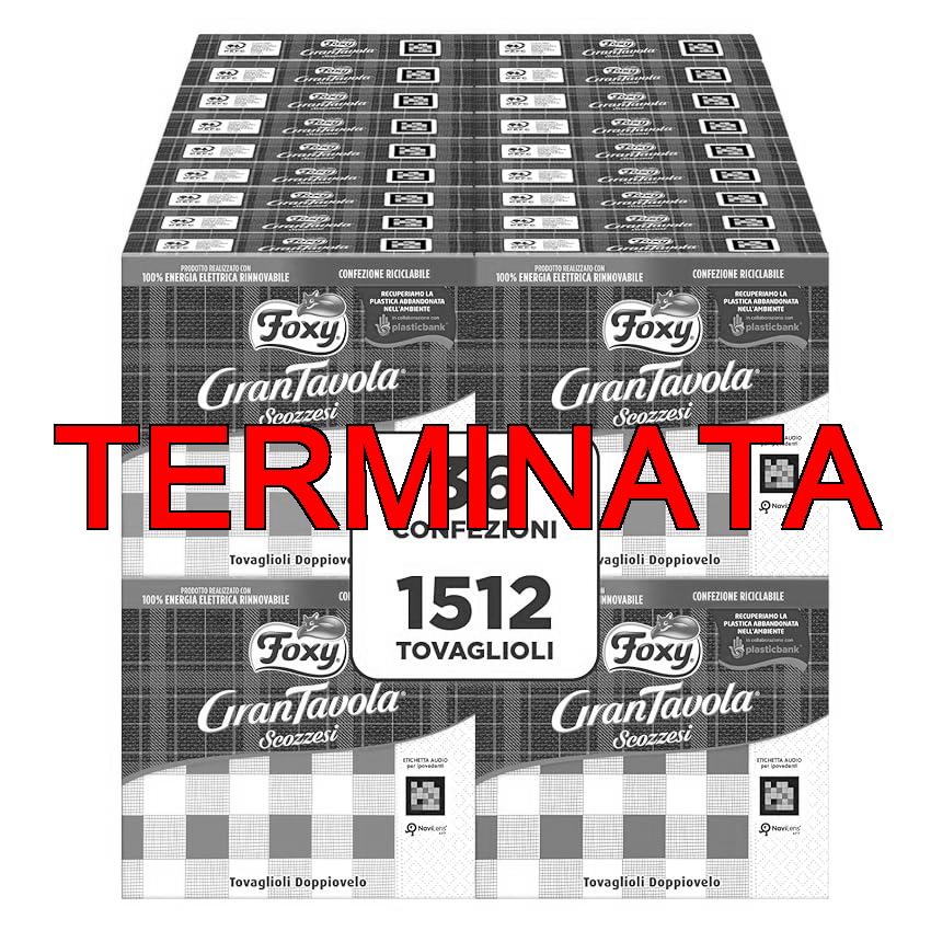 Foxy GranTavola Scozzesi | Tovaglioli Doppiovelo | 36 Confezioni Da 42 Pezzi 32×32,5cm | Decoro Scozzese 4 Colori | PEFC | 100% Energia Elettrica Rinnovabile | Confezione 100% Riciclabile