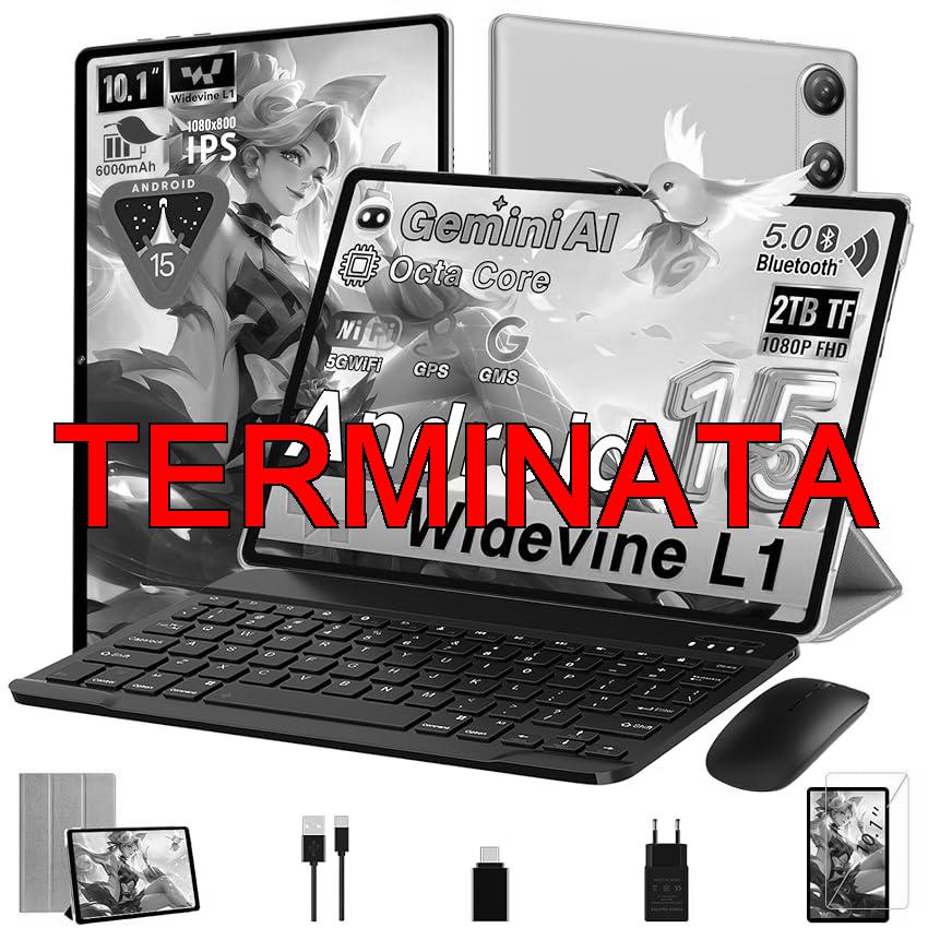 2026 Newest Tablet 10 Pollici Android 15 Gemini AI, 64GB ROM + 2TB TF, Octa-Core, 1280*800 FHD IPS, WiFi,Widevine L1, 5MP+8MP, Bluetooth 5.0, Tablet con Tastiera, Mouse, Custodia Protettiva, Oro Rosa