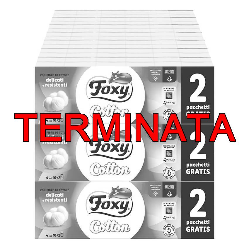 Foxy Fazzoletti di carta tascabili , 25 confezioni da 12 pacchetti , 4 veli , Con vere fibre di cotone , Carta 100% certificata FSC, Confezione 100% riciclabile