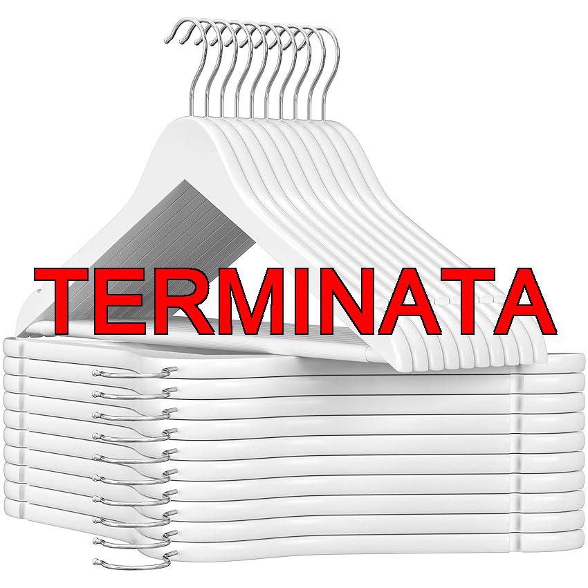 SONGMICS Grucce Legno, 20 Pezzi, Appendiabiti con Scanalature su Spalle, Barra Portapantaloni Antiscivolo e Gancio Girevole a 360°, per Completi Camicie Cappotti, Bianco e Argento CRW03W-20