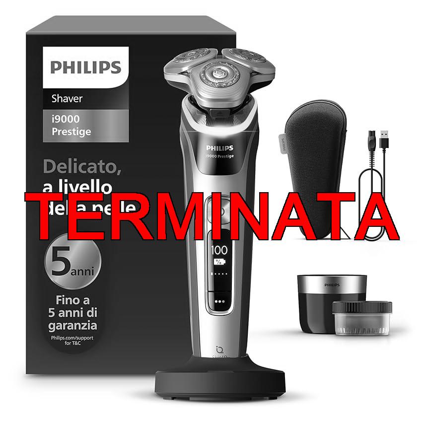 Philips Shaver i9000 Prestige, rasoio elettrico Wet & Dry, con tecnologia Skin IQ, triplo sistema di sollevamento e taglio, doppie lame rotanti in acciaio di precisione a 360°, modello XP9205, 30