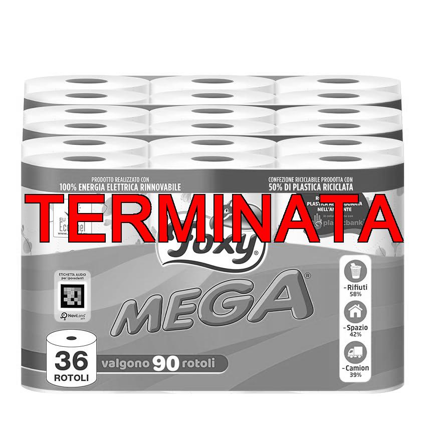 Foxy Mega | Carta igienica 36 rotoli| 480 strappi| Decorata |100% Energia elettrica rinnovabile| Confezione prodotta con plastica riciclata