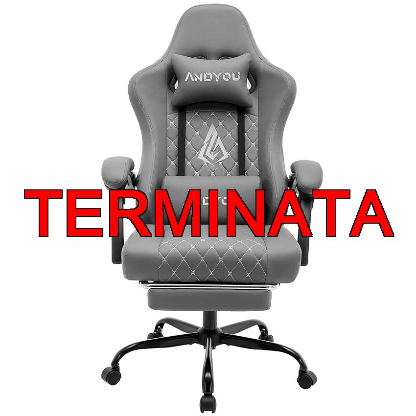 Andyou Sedia Gaming, Sedia da Ufficio Ergonomica, Sedie da Corsa Per PC, Pelle PU, Ampia Sedie Operativa Girevole Regolabile con Poggiapiedi, Carico 150 kg, Gray