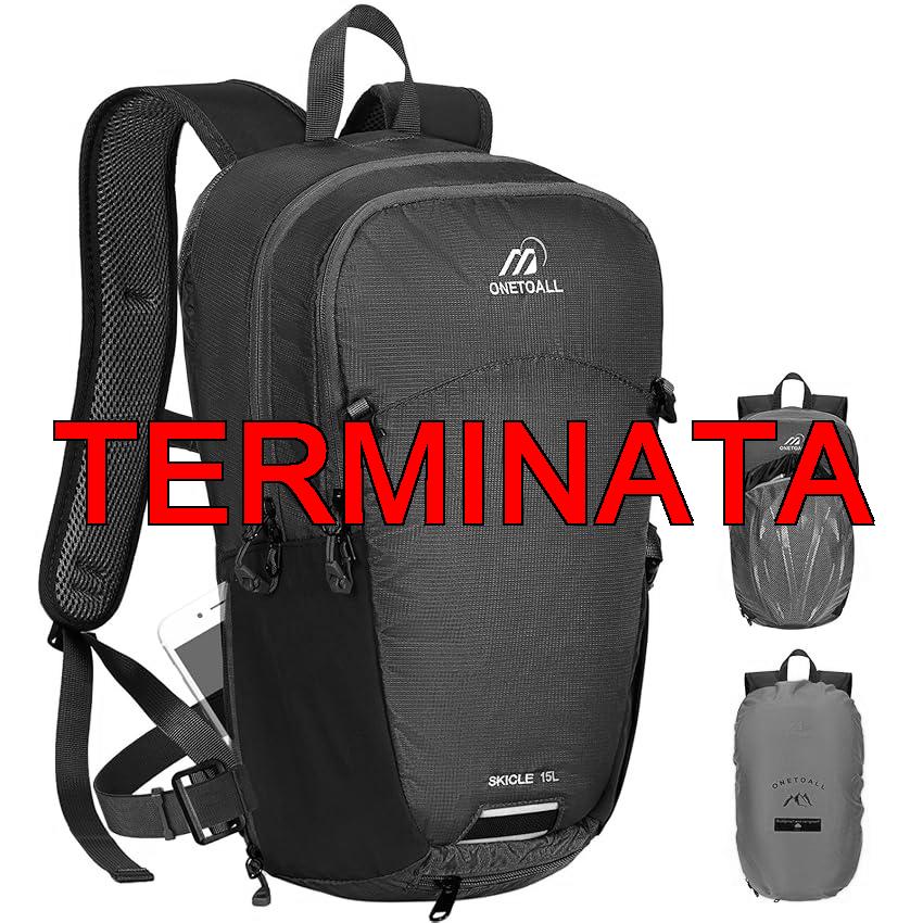 ONETOALL Zaino da bicicletta impermeabile, 15 l, 20 l, con rete per casco e protezione dalla pioggia, zaino da giorno con cintura addominale rimovibile per ciclismo, escursionismo, giro di giorno