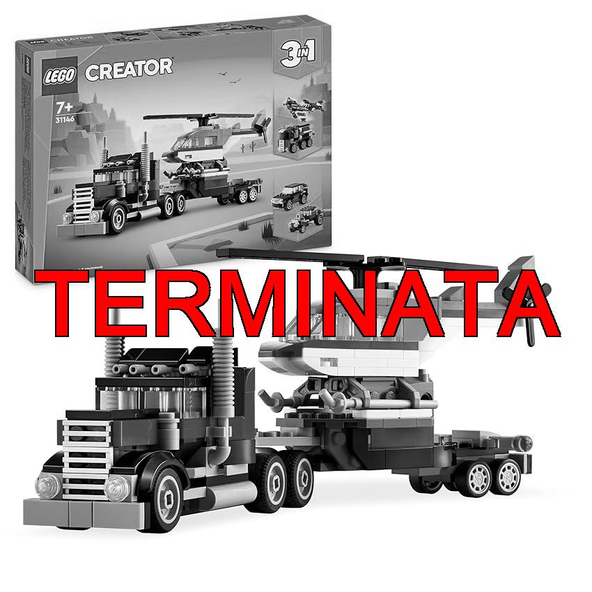 LEGO Creator 3 in 1 Autocarro con Elicottero, Giochi per Bambini e Bambine da 7 Anni, Camion Giocattolo Ricostruibile in Aereo e Cisterna o in Auto da Corsa e SUV, Idea Regalo di Compleanno 31146
