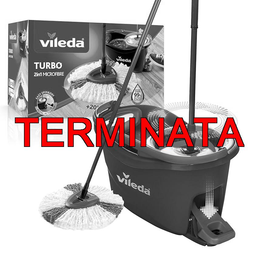 Vileda Turbo Sistema lavapavimenti rotante con secchio e pedale |Manico telescopico 55–130 cm |Lavapavimenti con strizzatura a centrifuga| Fiocco Microfibra 2in1| Lavapavimenti rotante e secchio