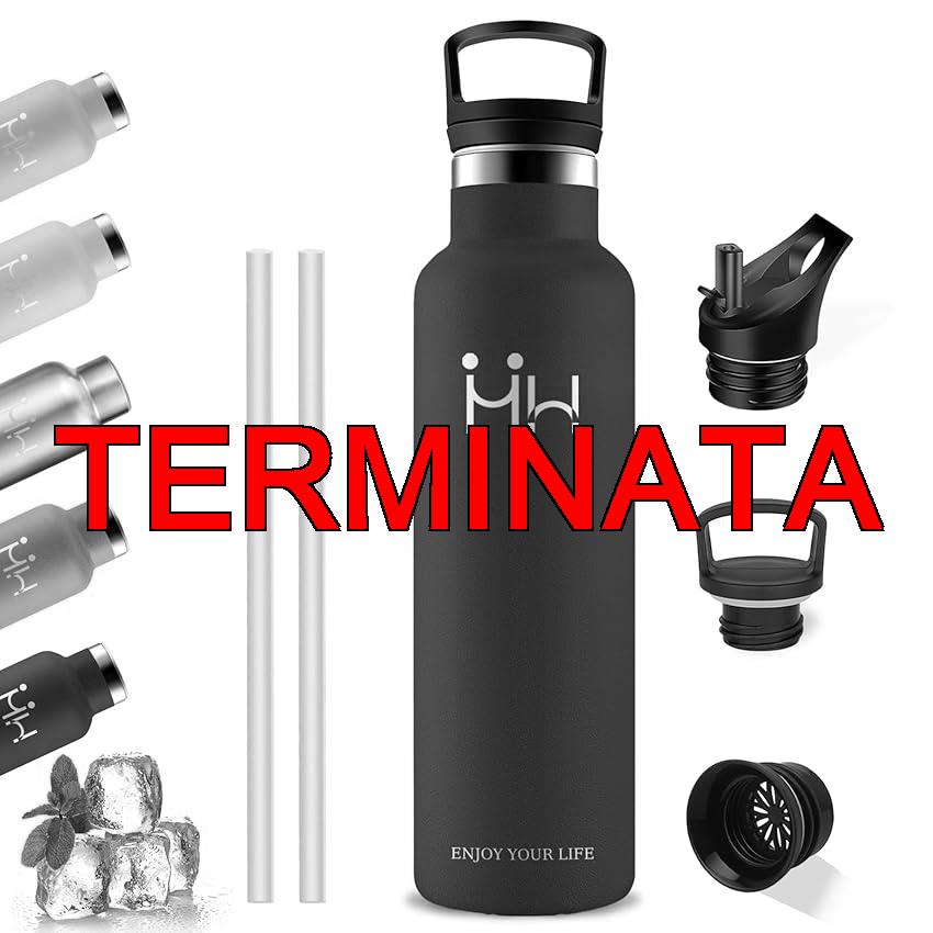 Borraccia Termica 1 litro, Senza BPA, Borraccia con Cannuccia, Senza Perdite, Bottiglie Acciaio Inox, Acciaio Inossidabile 18, 8, Borracce Metallo per Uffici, Outdoor, Campeggio, Fitness